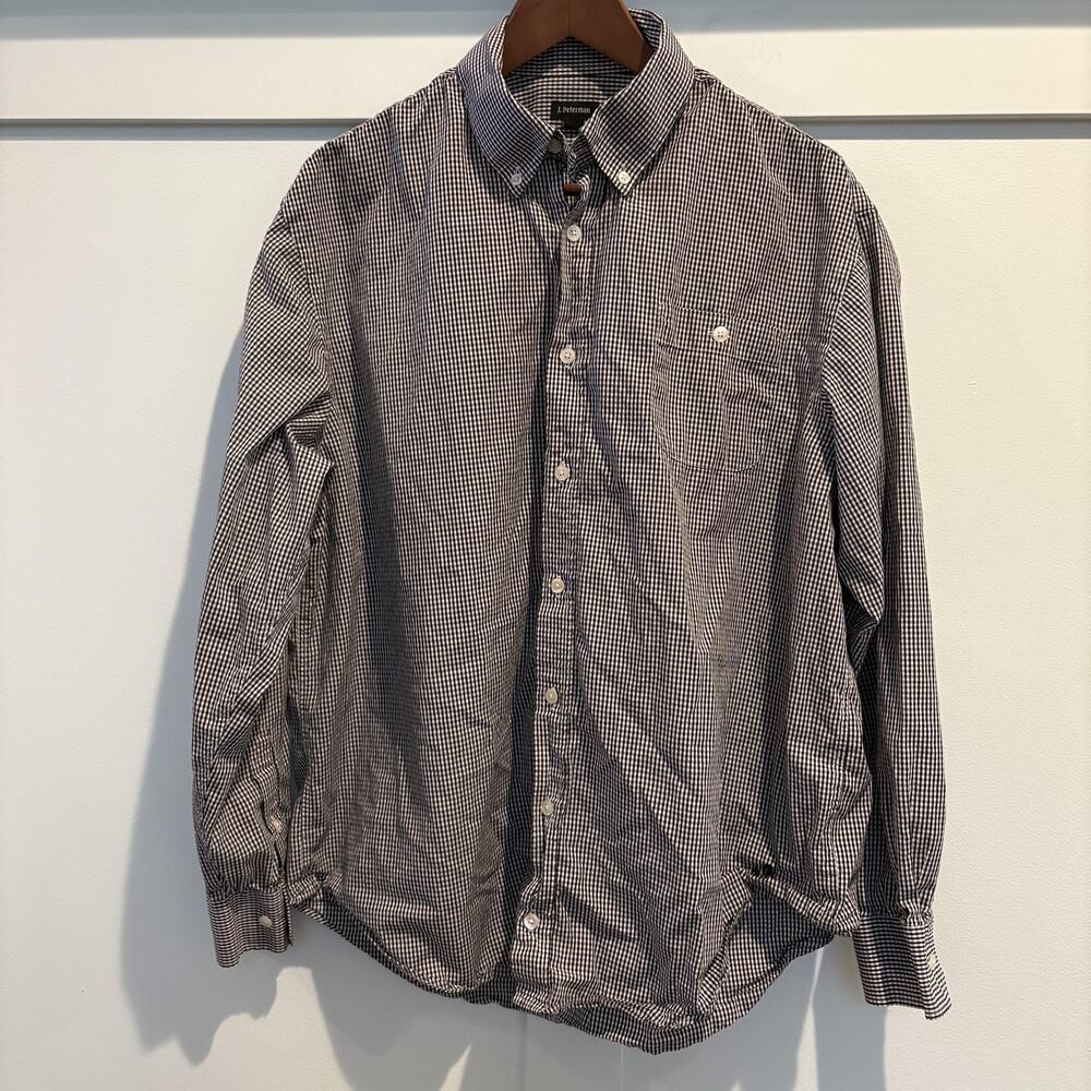 J Peterman Shirt Mens Large Check Black GIngham Button Up‎ Long Sleeve Portugal